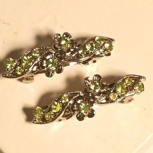 Small Delicate Green Embellished Crystal Hair Barrettes